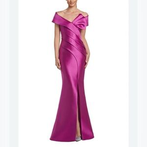 Alexander by Daymor 2052 F24 Fuchsia pleated bodice off shoulder MOB gown sz 12